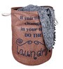 Brown Polyester Slub 50 Ltr (1Pc) Laundry Basket with Lid