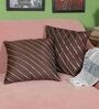 Brown Striped Polyester 16 x 16 Inches Cushion Covers (Set of 2)