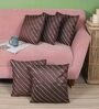 Brown Striped Polyester 16 x 16 Inches Cushion Covers (Set of 5)