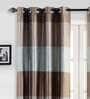 Brown Polyester Striped 5 Ft Blackout Eyelet 2 Window Curtains