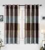 Brown Polyester Striped 5 Ft Blackout Eyelet 2 Window Curtains