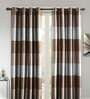 Brown Polyester Striped 9 Ft Blackout Eyelet 2 Curtains