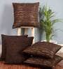 Brown Textured Polyester 16 x 16 Inches Cushion Covers (Set of 5)