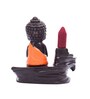 Brown Meditating Monk Buddha Smoke Fountain with 10 Backflow Cone Decorative Incense Holder