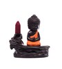 Brown Meditating Monk Buddha Smoke Fountain with 10 Backflow Cone Decorative Incense Holder