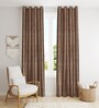Brown Poleyster Camrin Leaves 5 Feet Semi Transperency Ring Top Window Curtains 2Pcs