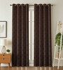 Brown Poleyster Floral 5 Feet Semi Transperency Ring Top Window Curtains 2Pcs