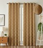 Brown Poleyster Floral 7 Feet Semi Transperency Ring Top Door Curtains 2Pcs
