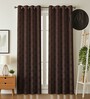 Brown Poleyster Floral 7 Feet Semi Transperency Ring Top Door Curtains 2Pcs