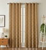 Brown Poleyster Floral 9 Feet Semi Transperency Ring Top Long Door Curtains 2Pcs