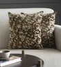 Brown Floral Poly Viscose 16 x 16 Inches Cushion Covers (Set of 2)