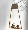 Dark Papier-Mache Brown Wood Hanging Light