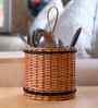 Brown Rustic Charm Wicker & Wood Handcrafted Cutlery Holder