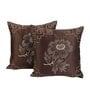 Brown Satin Floral 16x16 inches Cushion Covers (Pack of 2)