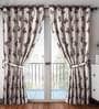Brown Floral Polyester 7 Ft Semisheer Eyelet Door Curtains (Set of 2)