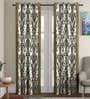 Brown Floral Polyester 9 Ft Semisheer Eyelet Door Curtains (Set of 2)