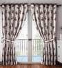 Brown Floral Polyester 9 Ft Semisheer Eyelet Door Curtains (Set of 2)