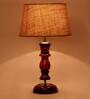 Venice Brown Natural Fiber Shade Night Lamp With Wood Base