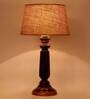Daisy Brown Natural Fiber Shade Night Lamp With Wood Base