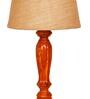 Elona Brown Natural Fiber Shade Night Lamp With Wood Base