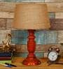 Antique Brown Natural Fiber Shade Night Lamp With Wood Base