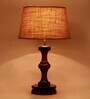Salerno Brown Natural Fiber Shade Night Lamp With Wood Base