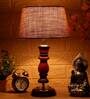 Venice Brown Natural Fiber Shade Night Lamp With Wood Base