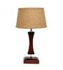 Canvas Brown Natural Fiber Shade Night Lamp With Wood Base