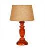 Antique Brown Natural Fiber Shade Night Lamp With Wood Base