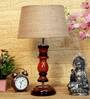 Venice Brown Natural Fiber Shade Night Lamp With Wood Base