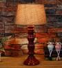 Margie Brown Natural Fiber Shade Night Lamp With Wood Base