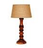 Yogasana Brown Fabric Shade Night Lamp With Wood Base