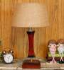 Charles Brown Natural Fiber Shade Night Lamp With Wood Base