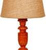 Antique Brown Natural Fiber Shade Night Lamp With Wood Base
