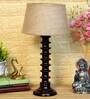 Groot Brown Natural Fiber Shade Night Lamp With Wood Base