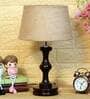 Groove Brown Natural Fiber Shade Night Lamp With Wood Base