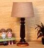 Daisy Brown Natural Fiber Shade Night Lamp With Wood Base