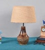 Marazzi Brown Natural Fiber Shade Night Lamp With Wood Base