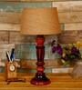 Solitaire Brown Natural Fiber Shade Night Lamp With Wood Base