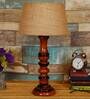 Yogasana Brown Fabric Shade Night Lamp With Wood Base