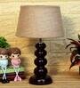 Matteo Brown Natural Fiber Shade Night Lamp With Wood Base