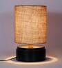 Brown Shade Table Lamp With Wood Base