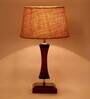 Canvas Brown Natural Fiber Shade Night Lamp With Wood Base