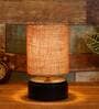 Brown Shade Table Lamp With Wood Base