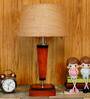 Milan Brown Natural Fiber Shade Night Lamp With Wood Base