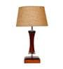 Charles Brown Natural Fiber Shade Night Lamp With Wood Base