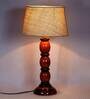 Bezalel Brown Natural Fiber Shade Night Lamp With Wood Base
