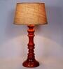 Brown Natural Fiber Shade Night Lamp With Wood Base