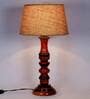 Yogasana Brown Fabric Shade Night Lamp With Wood Base