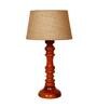 Brown Natural Fiber Shade Night Lamp With Wood Base
